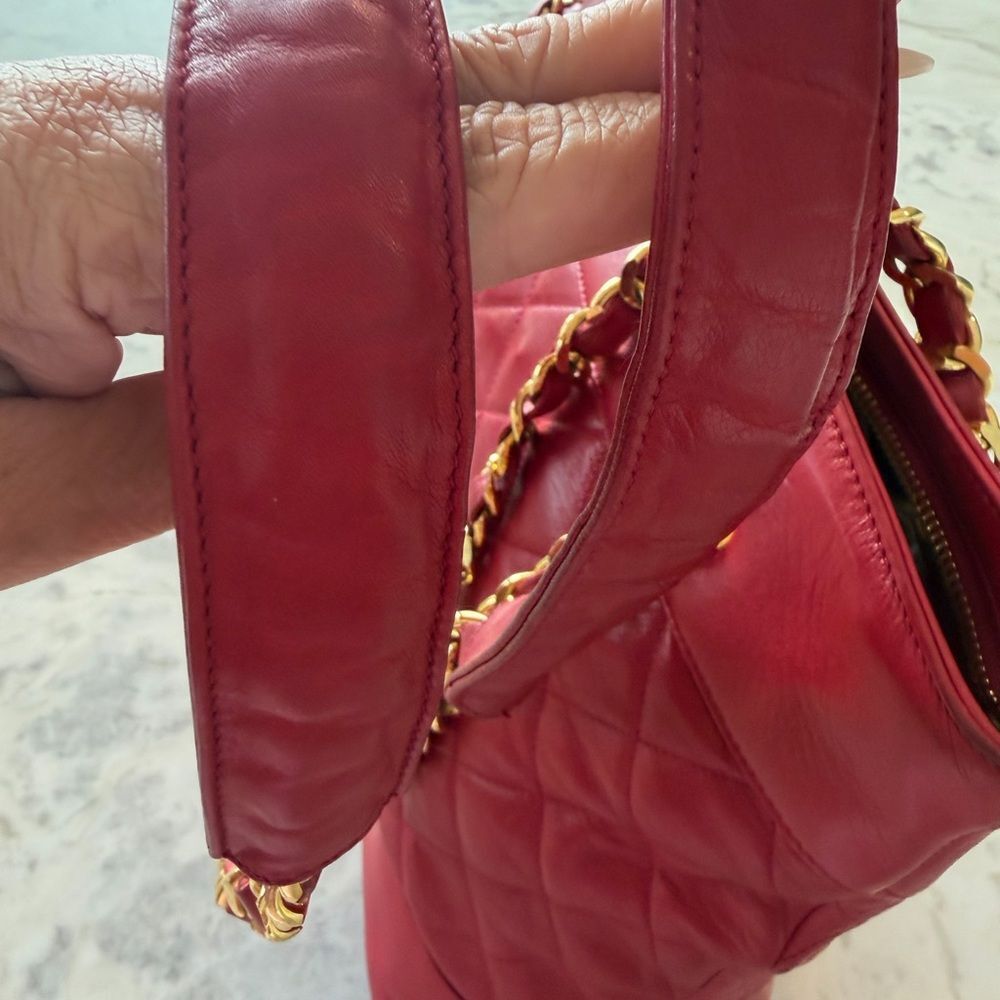 Chanel Red Quilted Chain Tote Bag with Gold Harware - Picture 14 of 16
